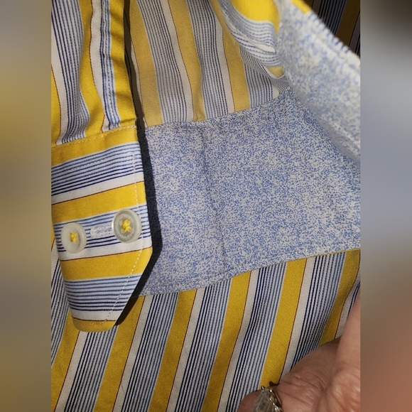 Bugatchi Yellow And Blue LS‎ Dress Shirt No Size - Picture 6 of 8